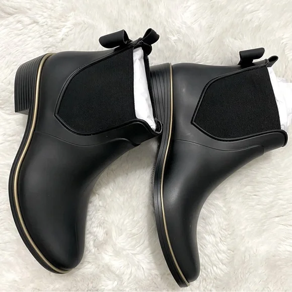 Kate Spade NY Chelsea Black Ankle Rain Rubber Boots w/ Bow NWOB Size 7 & Size 8 - Picture 2 of 7